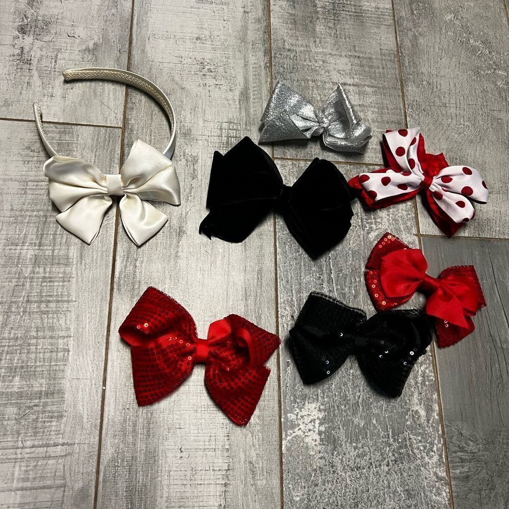 Holiday Valentine Bows Large Multicolor Red Black Silver Satin Sequin Ivory